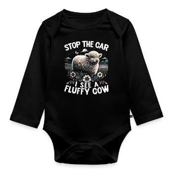Flauschige Kuh Highland Kuh Bison - Baby Bio-Langarm-Body - Schwarz - Vorne