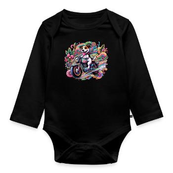 Biker puppy: On tour through the land of flowers - Organic Longsleeve Baby Bodysuit - black - Front