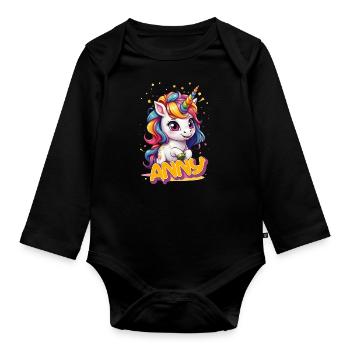 ANNY - Beautiful girl name with cute unicorn - Organic Longsleeve Baby Bodysuit - black - Front
