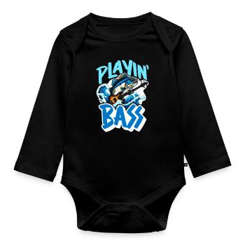 Bass Fishing Playin' Bass Fishing Lover Fisherman - Organic Longsleeve Baby Bodysuit - black - Front
