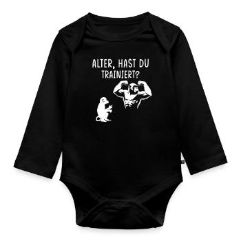 Gym Tshirt Funny Fitness Workout Gym - Organic Longsleeve Baby Bodysuit - black - Front