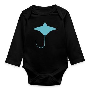 Rochen – Eleganter Schwimmer der Meere - Baby Bio-Langarm-Body - Schwarz - Vorne