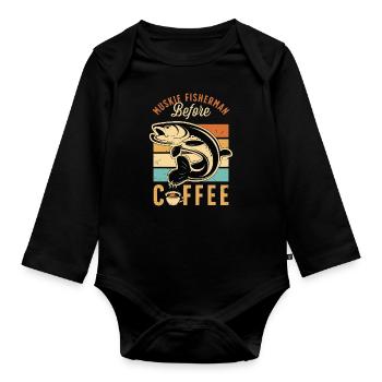 Pêcheur de maskinongé avant l’amateur de café de pêche musqué - Body Bébé bio manches longues - noir - Devant