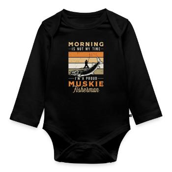 Le matin du pêcheur de maskinongé n’est pas ma pêche au maskinongé - Body Bébé bio manches longues - noir - Devant