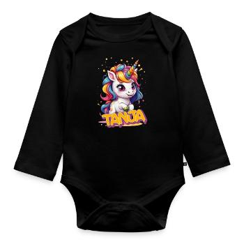 TANJA - Beau nom de fille avec une jolie licorne - Body Bébé bio manches longues - noir - Devant