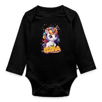 EZRA - Beautiful girl name with cute unicorn - Organic Longsleeve Baby Bodysuit - black - Front