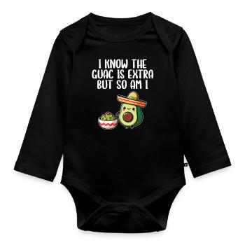 Avocado Guacamole Vegan Geschenk - Baby Bio-Langarm-Body - Schwarz - Vorne