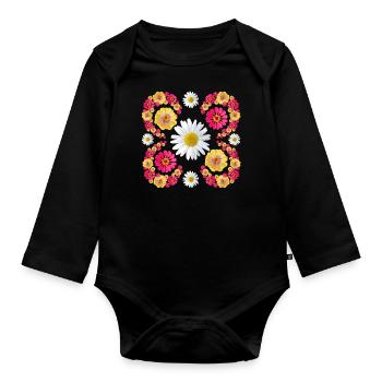 Zinnias daisy floral design zinnia blossom floral - Organic Longsleeve Baby Bodysuit - black - Front