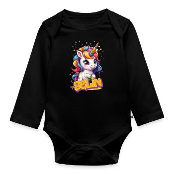 SELIN - Beau nom de fille avec une licorne mignonne - Body Bébé bio manches longues - noir - Devant