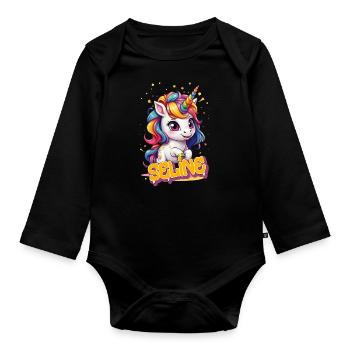 SELINE - Beau nom de fille avec une licorne mignonne - Body Bébé bio manches longues - noir - Devant