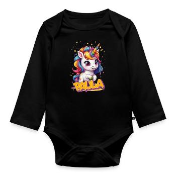 PAULA - Beautiful Girl Name with Cute Unicorn - Organic Longsleeve Baby Bodysuit - black - Front