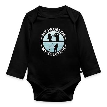 Pêcheur d’achigan Mon problème Mon pictogramme Papa Maman - Body Bébé bio manches longues - noir - Devant