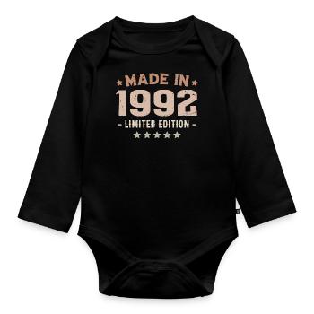 Baujahr 1992 Jubiläumsgeschenk 1992 Jahrgang 1992 - Baby Bio-Langarm-Body - Schwarz - Vorne