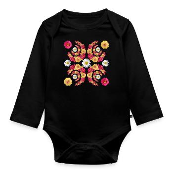 Zinnia daisy floral pattern floral zinnias blossom - Organic Longsleeve Baby Bodysuit - black - Front