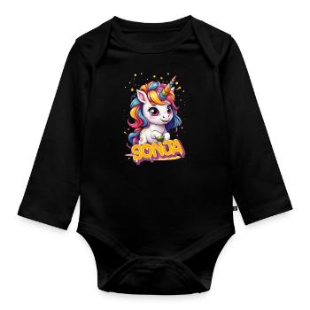 SONJA - Beau prénom de fille avec une jolie licorne - Body Bébé bio manches longues - noir - Devant