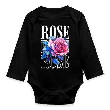 Rosen Blume - Rose - Baby Bio-Langarm-Body - Schwarz - Vorne