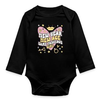 Happy Birthday, Celebrating Bday party, - Organic Longsleeve Baby Bodysuit - black - Front