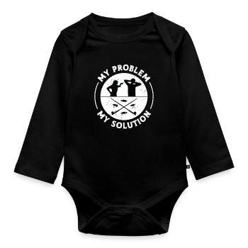 Pêcheur à la mouche Mon problème Mon pictogramme Papa Maman - Body Bébé bio manches longues - noir - Devant