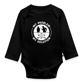 Pêcheur à la mouche Mon problème Mon pictogramme Maman Papa - Body Bébé bio manches longues - noir - Devant