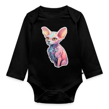 Sphinx-Katze - Baby Bio-Langarm-Body - Schwarz - Vorne