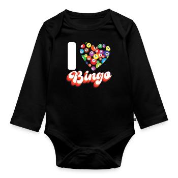 Bingo Player Heart I Love Bingo - Organic Longsleeve Baby Bodysuit - black - Front