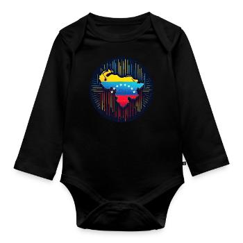 Neon Venezuela Karte - Baby Bio-Langarm-Body - Schwarz - Vorne