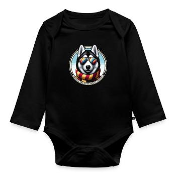 Stilvoller Husky-Schwung - Baby Bio-Langarm-Body - Schwarz - Vorne