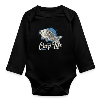 Carp Fishing Carp Life Loves Fishing Rod Fisherman - Organic Longsleeve Baby Bodysuit - black - Front