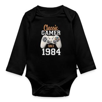 Video Gaming 40 Geburtstag 1984 Classic Gamer - Baby Bio-Langarm-Body - Schwarz - Vorne
