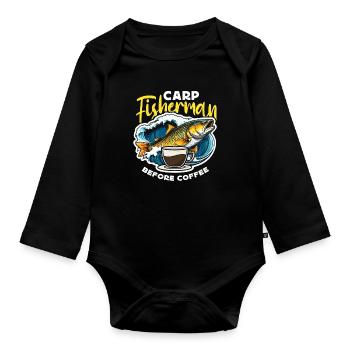 Pêcheur de carpe avant la pêche sportive amateur de café - Body Bébé bio manches longues - noir - Devant