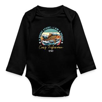 Pêcheur de carpe Une histoire courte Je suis un amateur de pêche - Body Bébé bio manches longues - noir - Devant