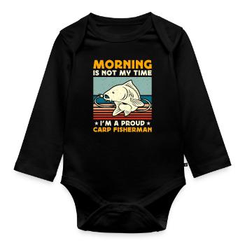 Le matin du pêcheur de carpe n’est pas mon heure de chasse au poisson - Body Bébé bio manches longues - noir - Devant