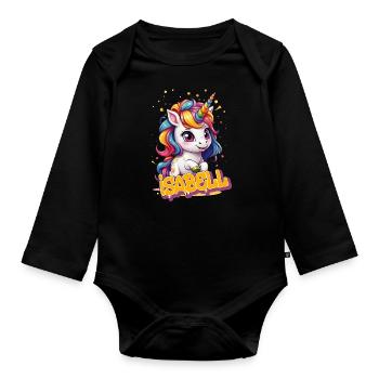 ISABELL - Beautiful girl name with cute unicorn - Organic Longsleeve Baby Bodysuit - black - Front