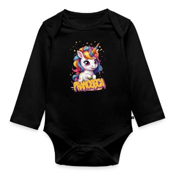 FRANCESCA - Schöner Mädchen Name mit süßem Einhorn - Baby Bio-Langarm-Body - Schwarz - Vorne