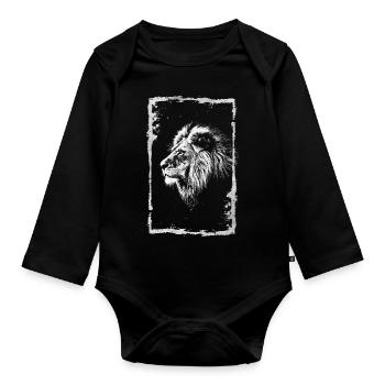 Lion blanc encadré - Body Bébé bio manches longues - noir - Devant
