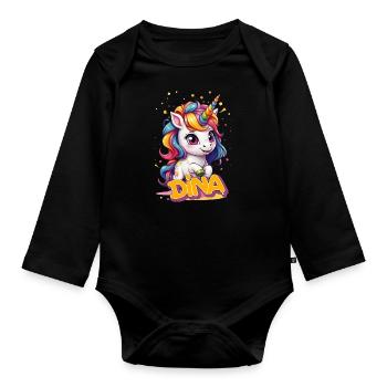 DINA - Beau prénom de fille avec une jolie licorne - Body Bébé bio manches longues - noir - Devant