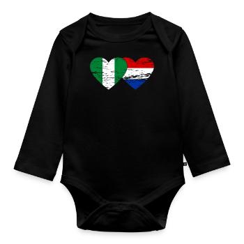 Nigeria Holland Flag Heart - Organic Longsleeve Baby Bodysuit - black - Front