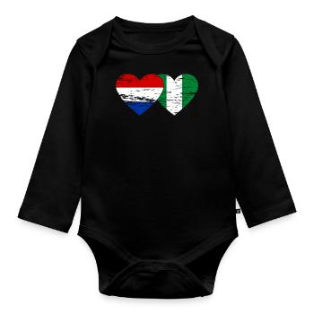 Hollande Nigeria Drapeau Coeur Utilisé - Body Bébé bio manches longues - noir - Devant