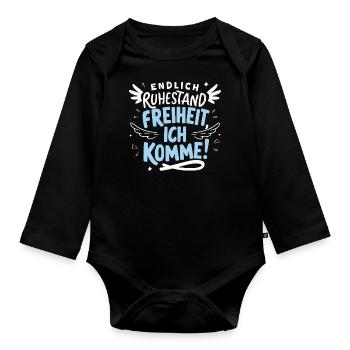 Endlich Ruhestand! Freiheit Rente - Baby Bio-Langarm-Body - Schwarz - Vorne