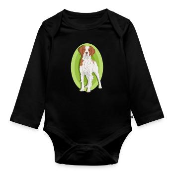 Brittany Hund Bretonischer Vorstehhund Geschenk - Baby Bio-Langarm-Body - Schwarz - Vorne