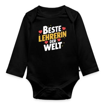 Beste Lehrerin Welt Grundschule Dankeschön Präsent - Baby Bio-Langarm-Body - Schwarz - Vorne