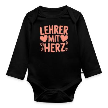 LehrerHerz Dankeschön Inspiration Motivation - Baby Bio-Langarm-Body - Schwarz - Vorne