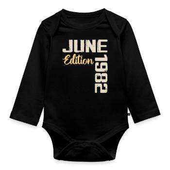 Né(e) en Juin 1982 Cadeau Juin 1982 Anniversaire - Body Bébé bio manches longues - noir - Devant