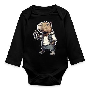 Capybara sprays graffiti - Organic Longsleeve Baby Bodysuit - black - Front