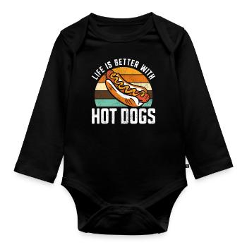 Hot Dog Adult Retro Life Is Better - Organic Longsleeve Baby Bodysuit - black - Front