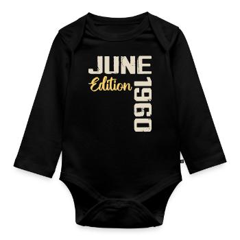 Born in June 1960 Gift June 1960 Birthday - Organic Longsleeve Baby Bodysuit - black - Front