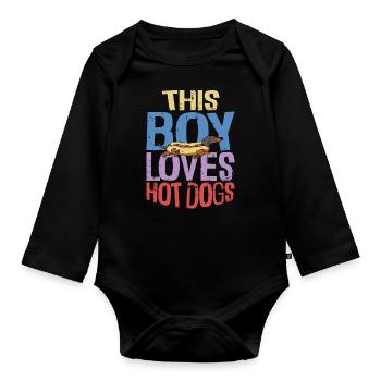 Hot Dog Adult Boy This Boy Loves - Organic Longsleeve Baby Bodysuit - black - Front