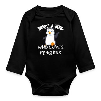 Just a girl who loves Penguins - Organic Longsleeve Baby Bodysuit - black - Front