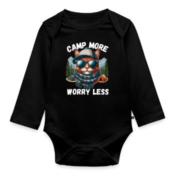 Camping Cat Mountains Campsite Camper Tent Meow - Organic Longsleeve Baby Bodysuit - black - Front
