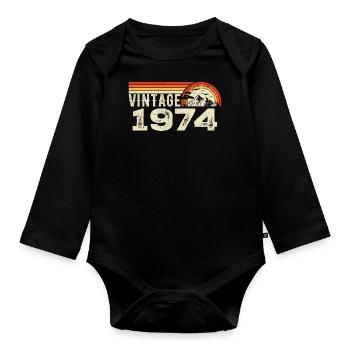 Vintage 1974 Birthday Gift 1974 Retro 1974 - Organic Longsleeve Baby Bodysuit - black - Front